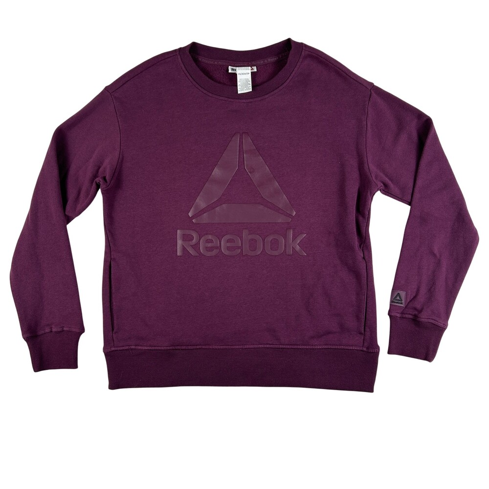 Reebok Sweatshirt Womens XS Purple Fleece Logo Crewneck Pullover Pockets